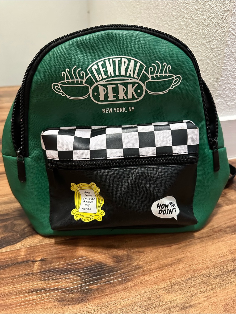 Central Perk Green Mini Backpack with Checker Front